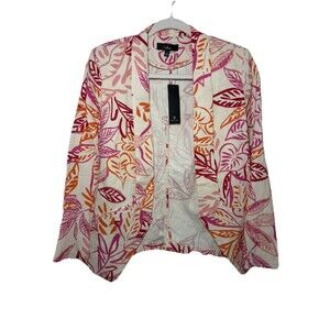 Lulus Blazer Womens Size Small Linen Blend Floral Leaf Print Open Front Jacket